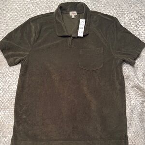 J. Crew Dark Olive Terrycloth Polo Shirt size medium